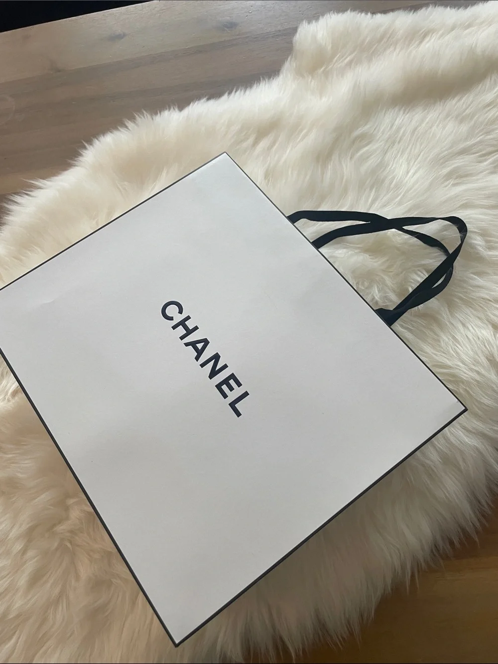 CHANEL White and Black Logo Gift Bag